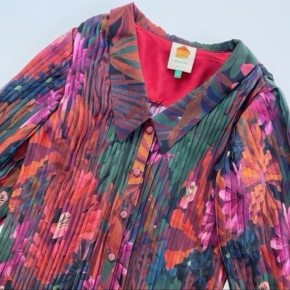 Farm Rio Bird Flowers Pleated Shirt Multicolor - Picture 9 of 13
